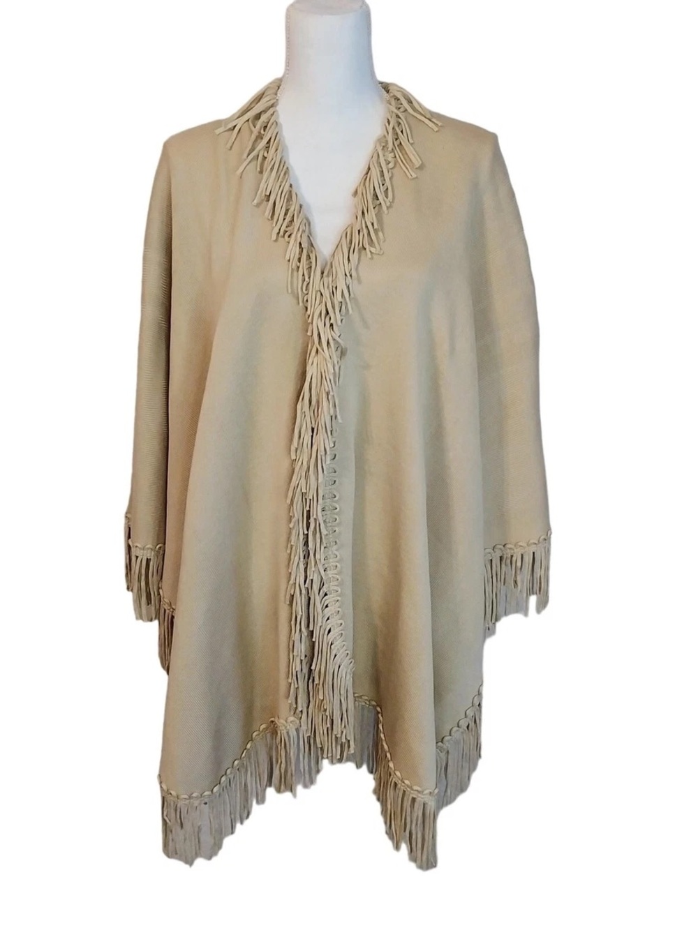 Coldwater Creek Fringe-Trim Cape in Beige